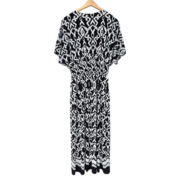 Calessa Womens Size XL Black White Demask Maxi Dress Elastic Waist Dolman Sleeve - Picture 2 of 6